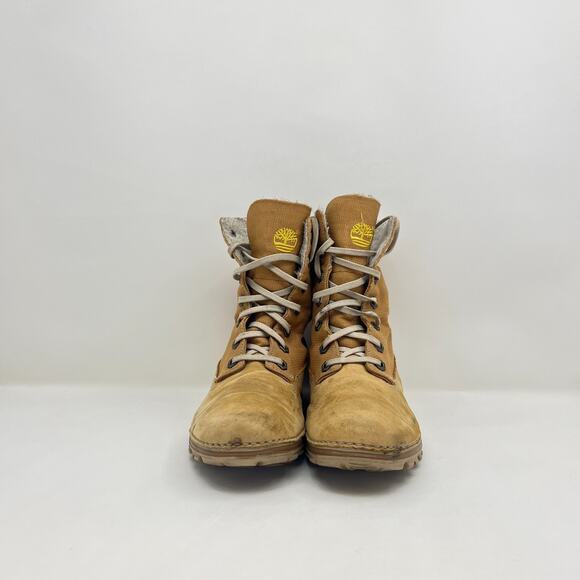 Timberland Wheat Nubuck Canvas Fold Over Lace Up Work Boots Women's Size 6.5 - Picture 2 of 14